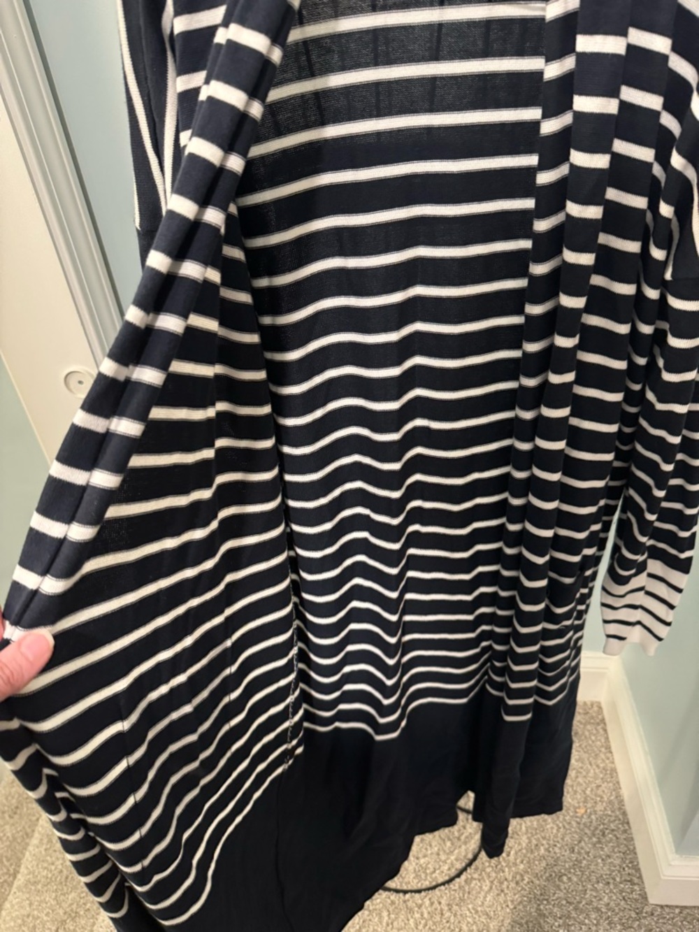 Cabi Navy & White Stripes Small S Open front duster cardigan pockets nautical - Picture 7 of 13